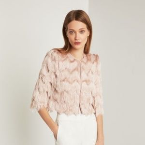 BCBG Jaxon Crochet-Fringe Jacket - Large